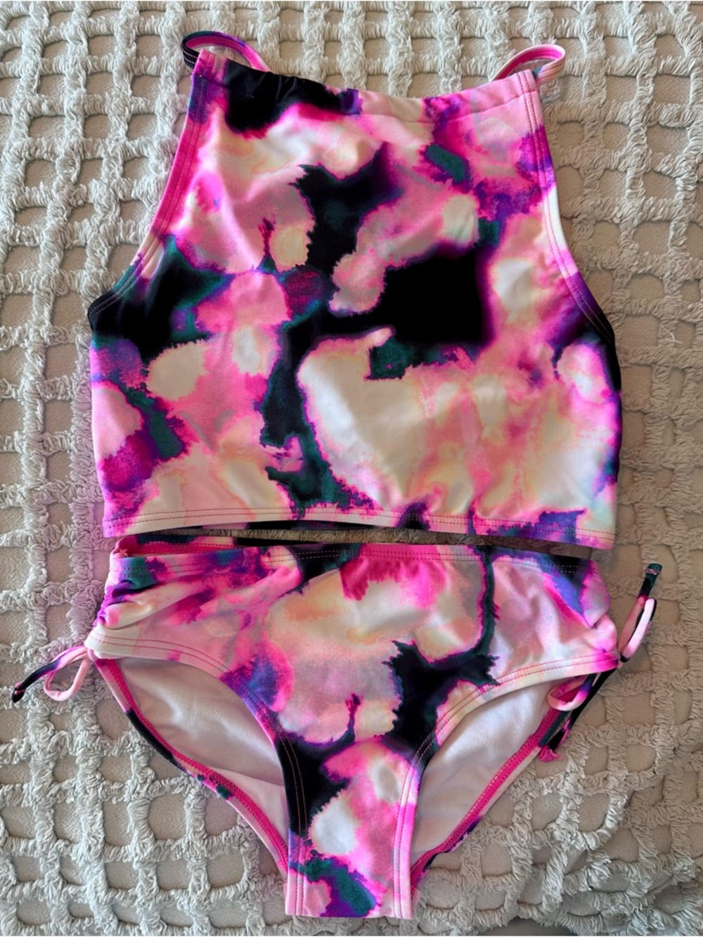 Kanu Surf NWOT Girls Pink Multi Watercolor Halter Tankini Set - Picture 2 of 12